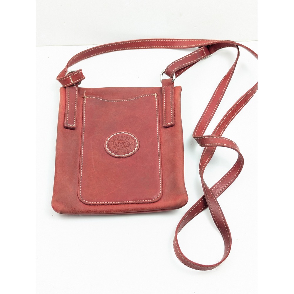 Roots Genuine Leather Crossbody Bag Red Small Purse Front‎ Pocket Casual